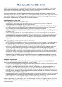 MoU Annual Review[removed]In[removed]the Australian Government and the Minerals Council of Australia worked together to develop a clear strategic vision and plan for the MoU, including priorities for collaboration bet