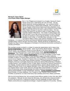 Marissa B. Castro-Salvati Local Public Affairs Region Manager Born in the Philippines and raised in Los Angeles, Marissa B. CastroSalvati comes from a small family with only one sister. Her late parents were both working