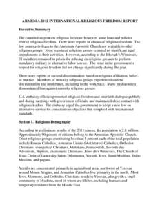 ARMENIA 2012 International Religious Freedom Report