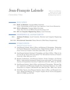 Jean-François Lalonde Curriculum Vitae 1065 ave de la Médecine Québec QC G1V 0A6 T #2659