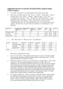 Suggested answers to exercise: Practical Meta-Analysis using CMA Version 2 1. Start CMA2. Exactly how to do this depends on the system you are using.