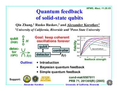 NPMS, Maui, Quantum feedback of solid-state qubits  Qin Zhang,1 Rusko Ruskov,2 and Alexander Korotkov1