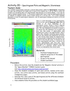 Activity 20 – Spectrogram Plots and Magnetic Storminess Teacher’s Guide: The THEMIS magnetometer produces a second data product called the Spectrogram. Interpreting this data may be beyond the needs and or level of t