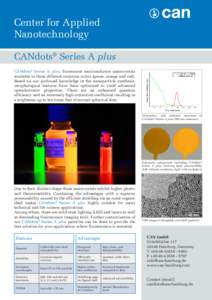 Center for Applied Nanotechnology CANdots® Series A plus CANdots® Series A plus: fluorescent semiconductor nanocrystals available in three different emission colors (green, orange and red). Based on our profound knowle