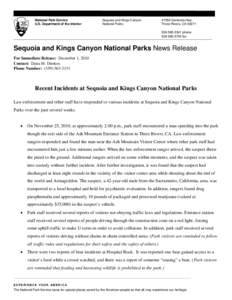 Microsoft Word - FINAL-Recent Incidents at Sequoia and Kings Canyon National Parks.doc