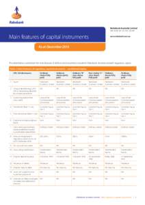 Rabobank Australia Limited ABN[removed]AFSL[removed]Main features of capital instruments  www.rabobank.com.au