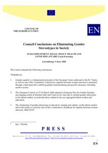 EN  COUNCIL OF THE EUROPEAN UNION  Council Conclusions on Eliminating Gender