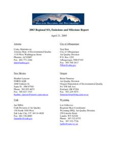 2003 Regional SO2 Emissions and Milestone Report April 21, 2005 Arizona City of Albuquerque