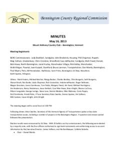 Bennington County Regional Commission  MINUTES May 16, 2013 Mount Anthony Country Club – Bennington, Vermont Meeting Registrants