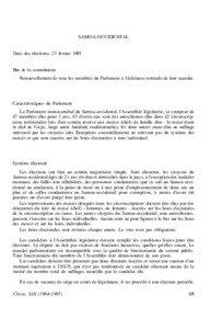 SAMOA-OCCIDENTAL Date des élections: 23 février 1985 But de la consultation