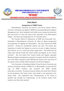 BHARATHIDASAN UNIVERSITY TIRUCHIRAPPALLI – 24 ‘WISH’ (WOMEN INVOLVED IN SANITATION & HYGIENE) Press Report