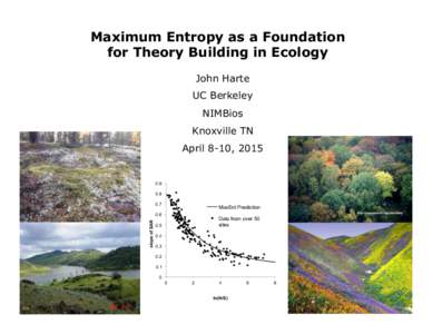 Maximum Entropy as a Foundation for Theory Building in Ecology John Harte UC Berkeley NIMBios Knoxville TN