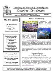 Friends of the Museum of the Everglades  October Newsletter Volume XI Issue 8  FME, P O Box 677, Everglades City, FL, 34139