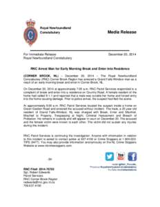 Royal Newfoundland Constabulary For Immediate Release Royal Newfoundland Constabulary