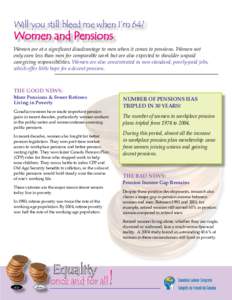 Will you still bleed me when I’m 64?  Women and Pensions Women are at a significant disadvantage to men when it comes to pensions. Women not only earn less than men for comparable work but are also expected to shoulder