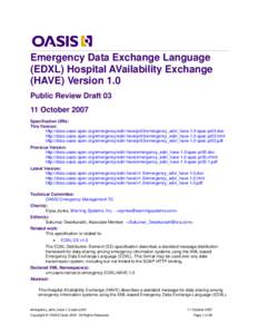 Emergency Data Exchange Language (EDXL) Hospital AVailability Exchange (HAVE) Version 1.0 Public Review DraftOctober 2007 Specification URIs:
