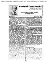 Essays of an Information Scientist, Vol:10, p.218, 1987  Current Contents, #32, p.3, August 10, 1987 EUGENE GARFIELD INSTITUTE