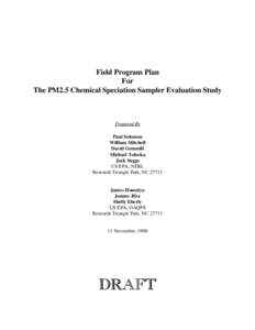Field Program Plan For The PM2.5 Chemical Speciation Sampler Evaluation Study Prepared By Paul Solomon