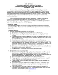 SUP – BP #06-14 Concession Agreement – Business Plan Packet Concession Operation at John U. Lloyd Beach State Park Dania Beach, Florida Award of a Concession Agreement (“Agreement”) by the Florida Department of E