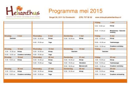 Programma mei 2015 Singel 28, 3311 SJ Dordrecht Dinsdag  5 mei