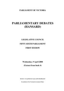 PARLIAMENT OF VICTORIA  PARLIAMENTARY DEBATES (HANSARD)  LEGISLATIVE COUNCIL