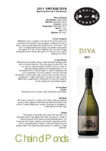 2011 VINTAGE DIVA Sparkling Pinot Noir Chardonnay Wine Analysis Winemaker: Greg Clack Bottled: December 2013