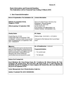 Annex A Basic Information and Financial Standing The Substation Ltd for Financial Year Ending 31 MarchNon-Financial Information Name of Organisation: The Substation Ltd
