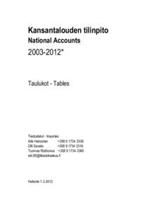 Kansantalouden tilinpito National Accounts[removed]*  Taulukot - Tables