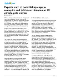Experts warn of potential upsurge in mosquito and tick-borne diseases as UK climate gets warmer