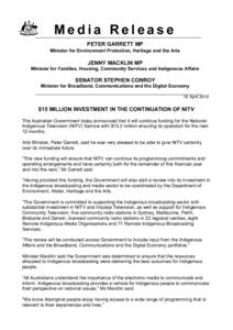 $15 milliion investment for the continuation of NITV - jont media release 16 April 2010