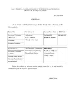 GAYATRI VIDYA PARISHAD COLLEGE OF ENGINEERING (AUTONOMOUS ) Madhurawada, Visakhapatnam[removed]Dt[removed]CIRCULAR