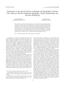 Introduction to the Special Section on Religion and Spirituality in Family Life: Pathways Between Relational Spirituality, Family Relationships and Personal Well-Being