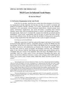 International Journal of Not-for-Profit Law / vol. 7, no. 4 / September[removed]SPECIAL SECTION: THE MIDDLE EAST NGO Laws in Selected Arab States By Kareem Elbayar 1