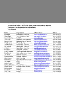 DVRPC Circuit Rider – LED Traffic Signal Conversion Program Seminar Springfield Township Administration Building Sign-in Sheet Name Mike Beck Roger Clark