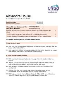 Alexandra House 20 Crownhill Fort Road, Plymouth, Devon, PL6 5BX Inspection date Previous inspection date The quality and standards of the