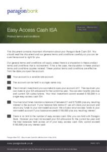 Easy Access Cash ISA  Issue one - Effective from 4 MayProduct terms and conditions