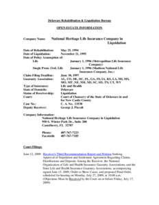 Financial institutions / Institutional investors / Insurance / Health insurance / Liquidation / Business / Economics / Reliance Insurance Company / Insurance in the United States / National Organization of Life and Health Insurance Guaranty Associations / Financial economics