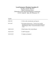 Local Emergency Planning Committee #1 Tuesday, October 9th 2012 Main Conference Room Chittenden County Regional Planning Commission 110 W. Canal St. Suite 202 Winooski, VT