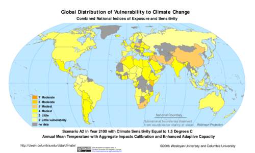 Global Distribution of Vulnerability to Climate Change Combined National Indices of Exposure and Sensitivity 7 Moderate 6 Moderate 5 Modest