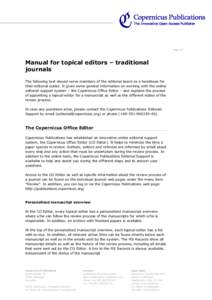 Page 1/4  Manual for topical editors – traditional journals The following text should serve members of the editorial board as a handbook for their editorial duties. It gives some general information on working with the