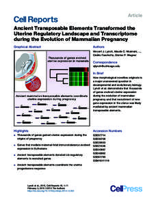Article  Ancient Transposable Elements Transformed the Uterine Regulatory Landscape and Transcriptome during the Evolution of Mammalian Pregnancy Graphical Abstract