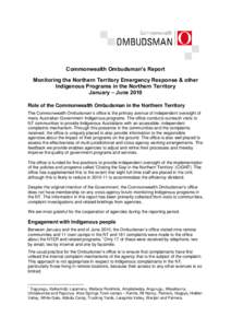 Closing the Gap in the Northern Territory - Commonwealth Ombudsman contribution to whole of government monitoring report