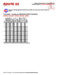 Golden Gate Bridge Highway & Transportation District  ROUTE 22 Transit Schedules ◆ Effective September 11, 2011