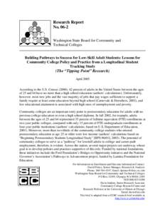 Research Report No[removed]Washington State Board for Community and Technical Colleges  Building Pathways to Success for Low-Skill Adult Students: Lessons for