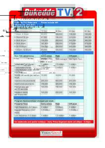 TV 2 Bukedde TV 2 Rate card effective 1st July 2013 Prices include VAT
