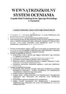 WEWNĄTRZSZKOLNY SYSTEM OCENIANIA Zespołu Szkół Technicznych im. Ignacego Mościckiego w Tarnowie