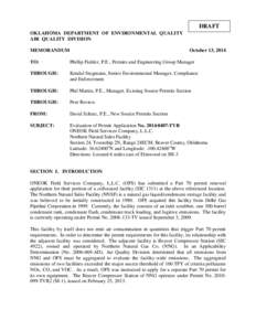 DRAFT OKLAHOMA DEPARTMENT OF ENVIRONMENTAL QUALITY AIR QUALITY DIVISION MEMORANDUM  October 13, 2014