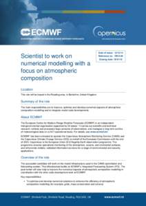 Scientist to work on numerical modelling with a focus on atmospheric composition  Date of issue: [removed]