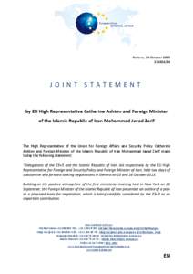 Geneva, 16 October[removed]JOINT STATEMENT  by EU High Representative Catherine Ashton and Foreign Minister