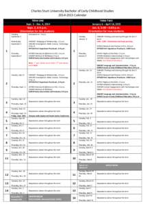 Charles Sturt University Bachelor of Early Childhood Studies[removed]Calendar TERM ONE Sept. 2 – Dec. 4, 2014  TERM TWO